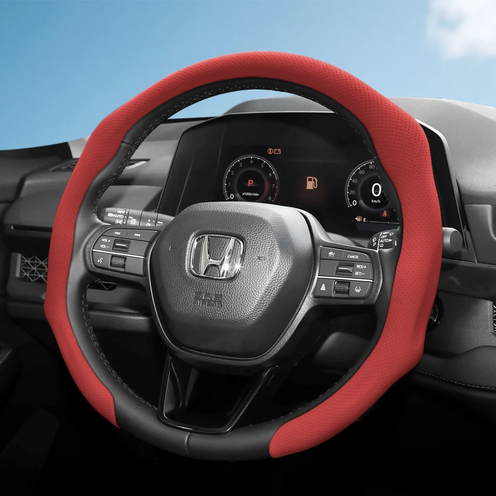 Suitable for Honda Perforated Leather Steering Wheel Cover, Non-Slip, Breathable, Integrated Protective Case for Crv Civic Accord Hrv City Passport Pilot Odyssey Jazz Br-V Fit Ridgeline Prologue Wr-V Zr-V Br-V