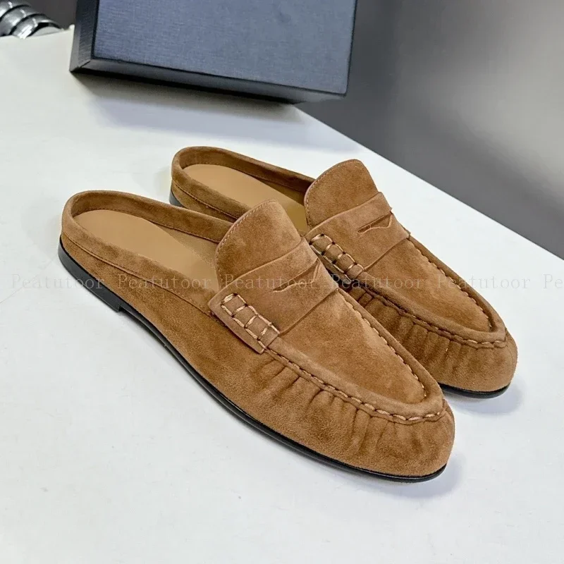 Vrouwen Mode Slippers Top Kwaliteit Suède Zomer Slip op Flats Slides Casual Loafers Beknopte Wandelschoenen Maat 35-40
