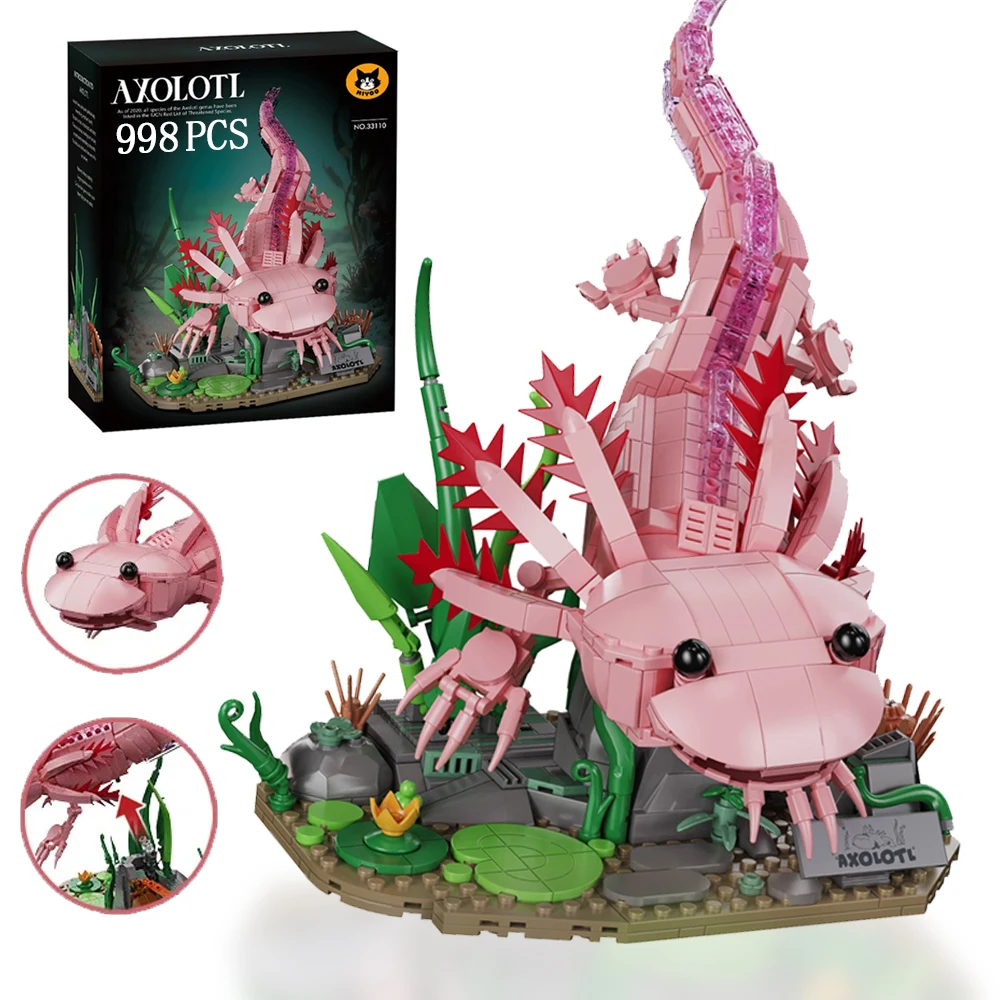 

Конструктор MOC: Розовый Аксалотль-Динозавр, Серия «Креативные животные», Сборные блоки, Модель-украшение, Развивающий подарок для детей