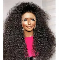 Perruque Lace Front Wig crépue bouclée sans colle pour femmes noires, cheveux de bébé, douce, longue, densité 180, préplumée, degré de chaleur 03, 26 pouces