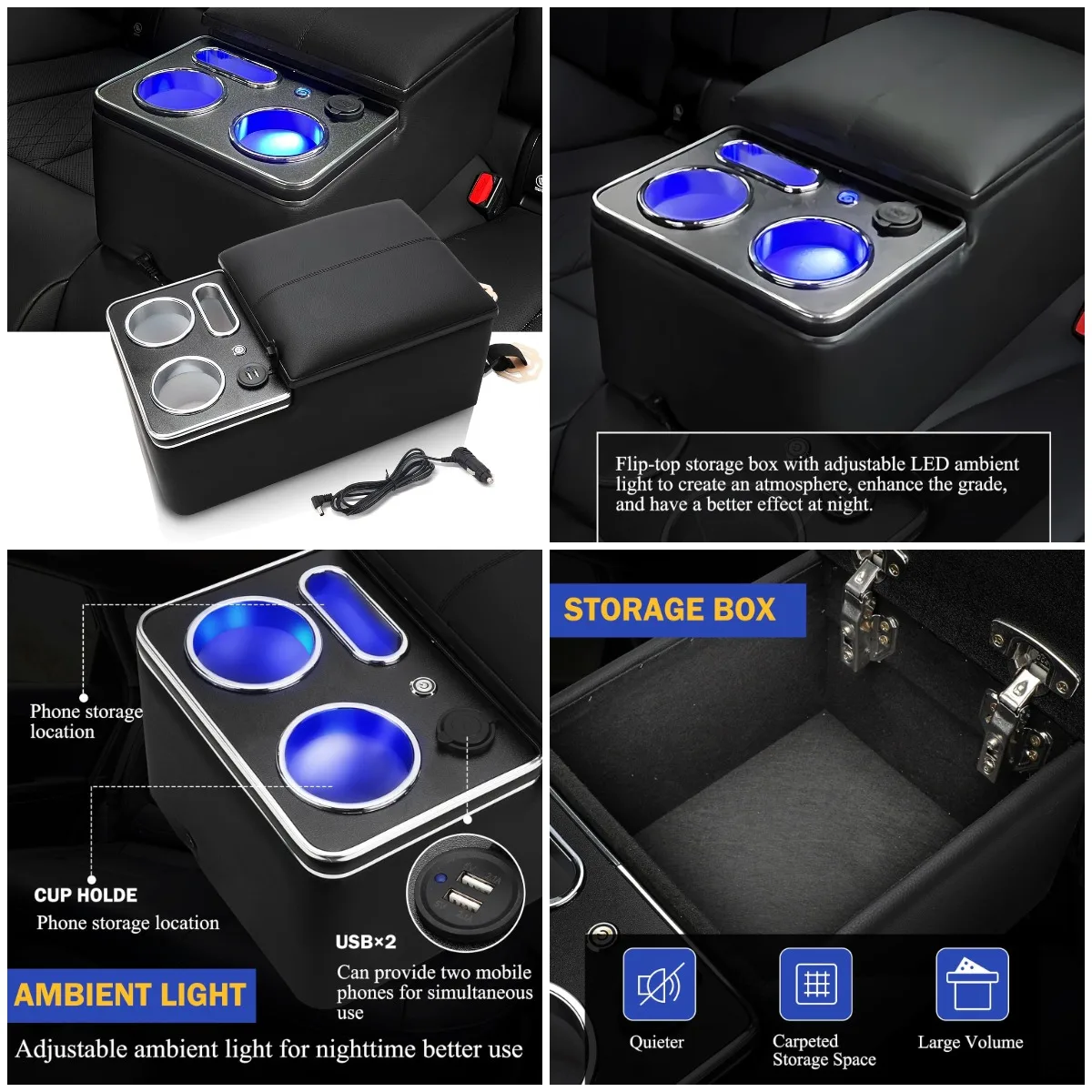 

Center Console Organizer with Cup & Phone Holder for Car, Van, Truck - Black