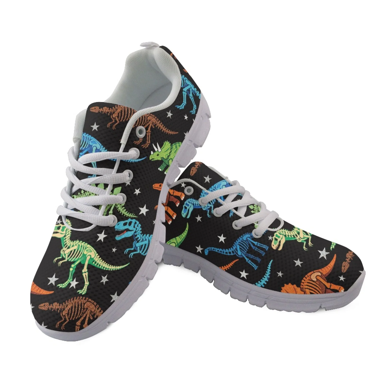 Coloranimal Dinosaur Skeleton Print Mesh & EVA Sole Women Running Shoes Lace Up Fitness Footwear for Mens Fashion 2026