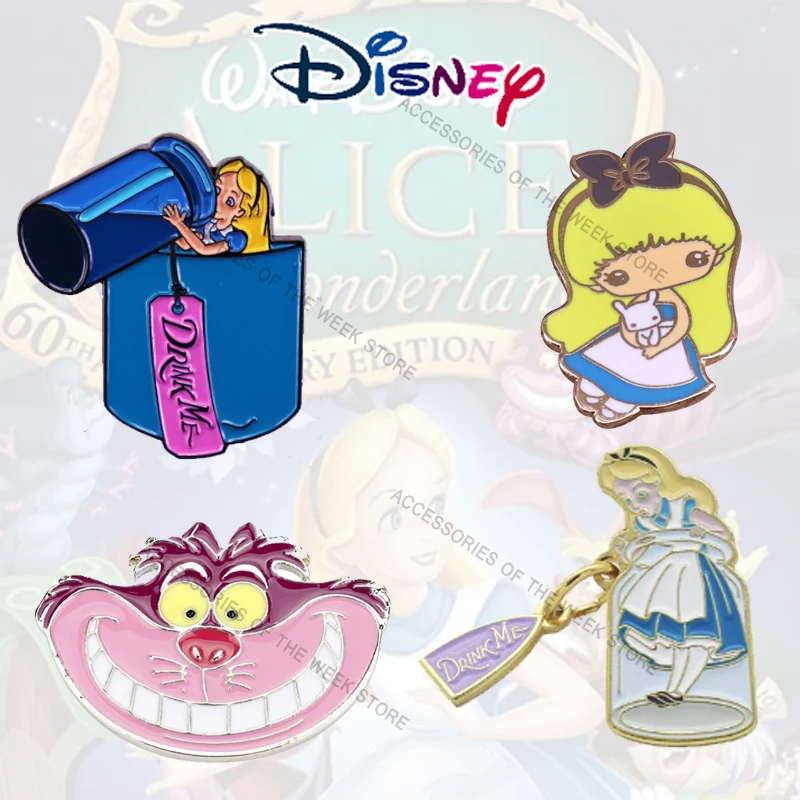 Disney Alice's Enamel Pins Cute Cheshire Cat Anime Brooches Lapel Pin Cartoon Badges Backpack Jewelry Fans Friends Gifts