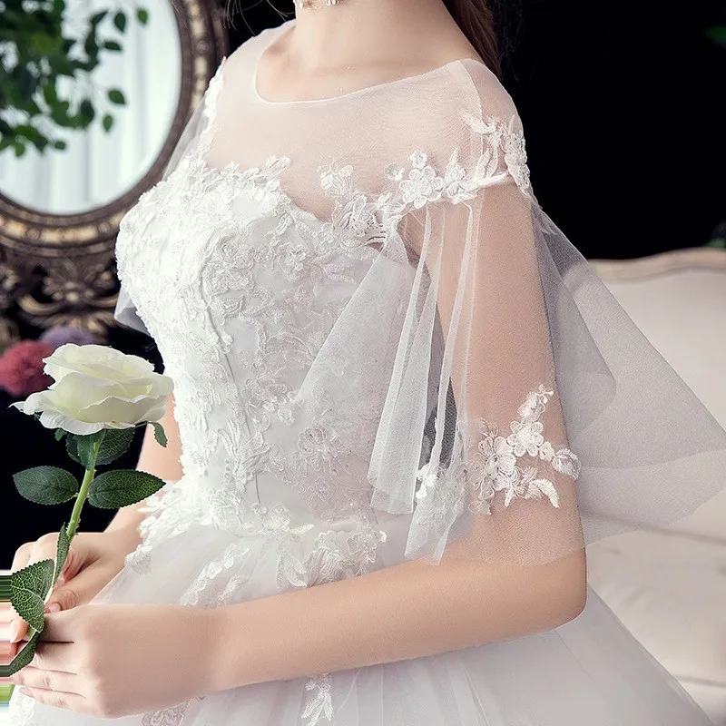 Maniche svasate O Collo Abito da sposa in stile cinese per le donne Bruidsjurk Robe De Mariee Courte Sposa Matrimonio Top Camicetta Abito da ballo