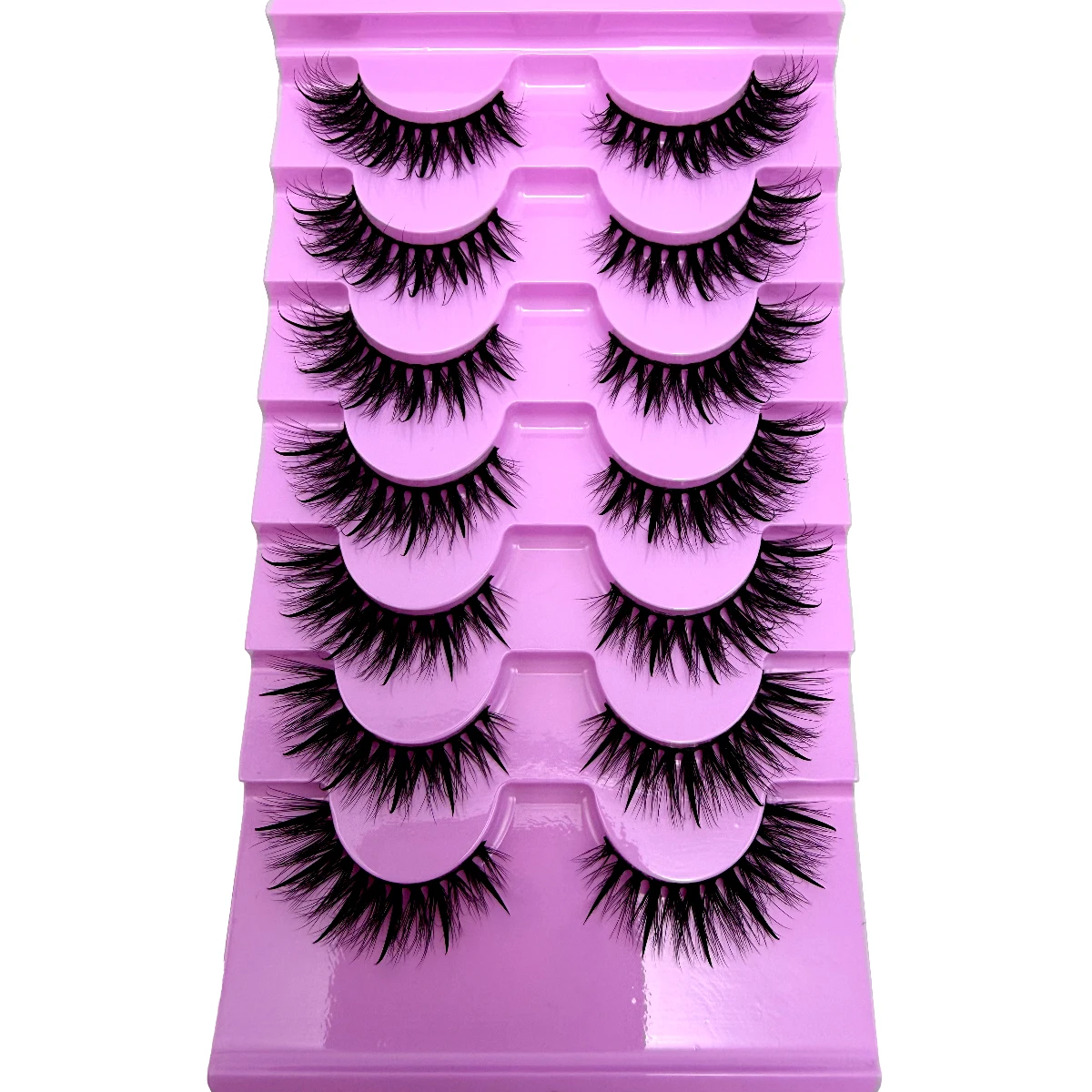 Neue 7 Paar Manga-Wimpern, natürliche Faux-Mink-Wimpern, spitz zulaufend, dicht, natürlich, volle Streifenwimpern, neue Make-up-Wimpern, flauschige Mink-Wimpern – Detail 2