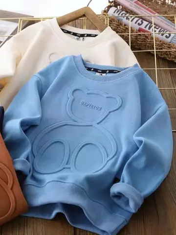 New Spring Autumn Steel Print Bear Sweatshirt Boys Clothes Teenagers Long Sleeve Pullovers  Girls Kids Cotton Tops Anime Hoodie