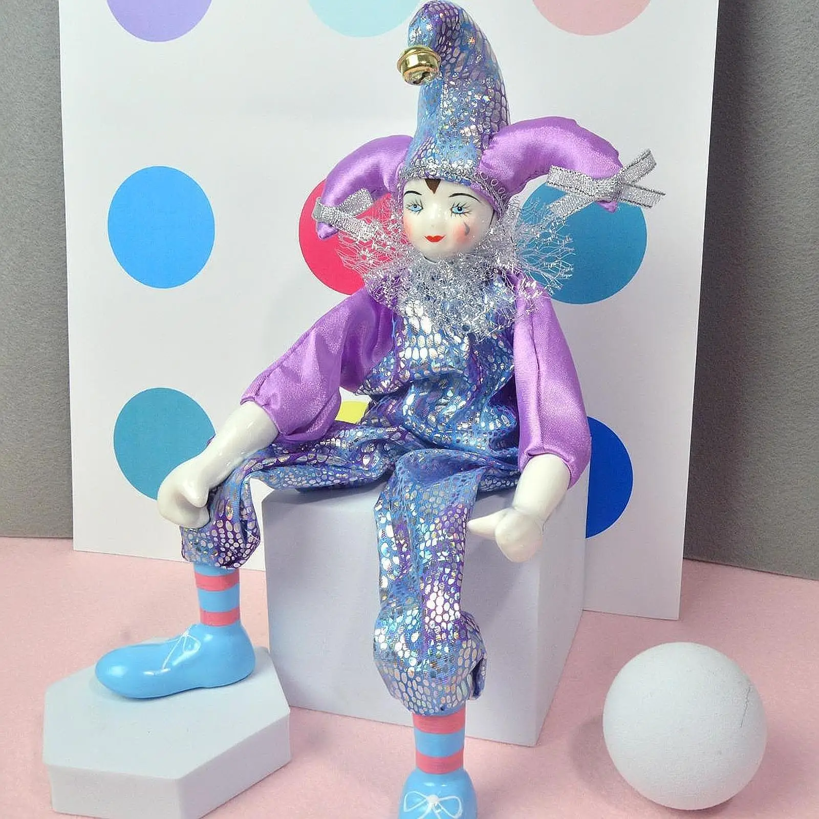 Poupée Clown En Porcelaine 18 Cm - Décor Articulé Pour Halloween Ou Collection