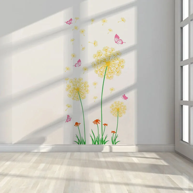 Colorful Dandelion plants and flowers living room bedroom children's room background wall paste