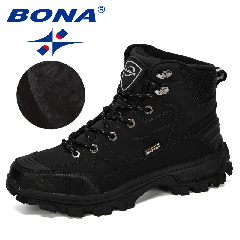 BONA-Sapatos esportivos de couro para homens, sapatos de caminhada ao ar livre, sapatos esportivos de inverno, sapatos de trekking, novos designers,