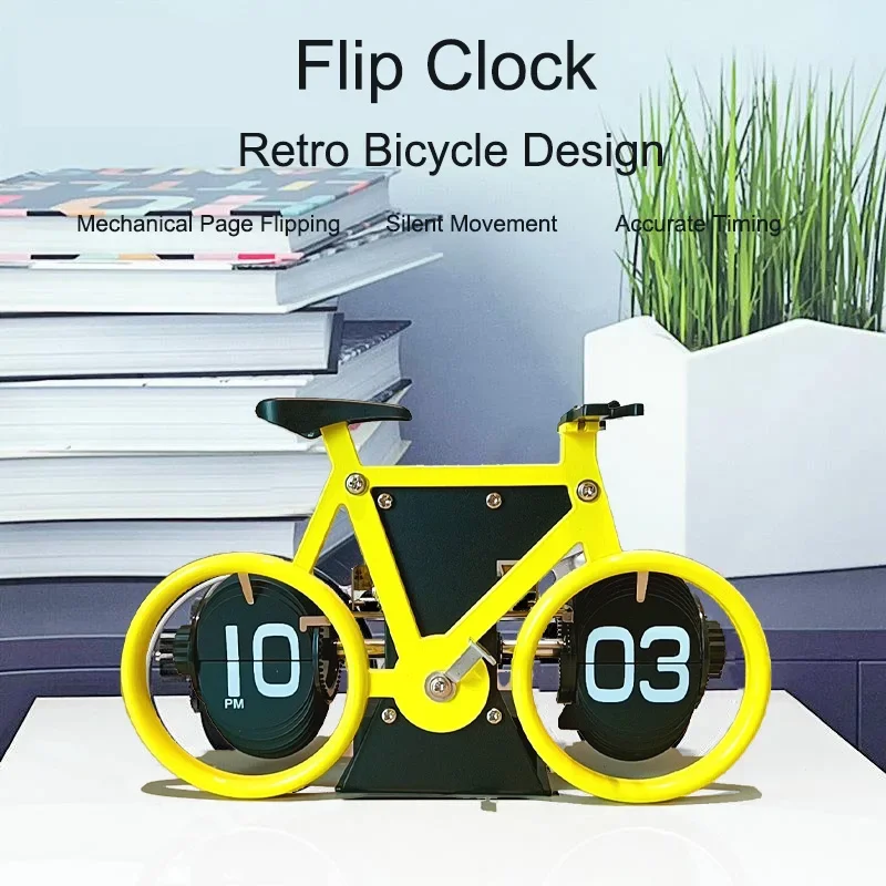 

Bike Flip Clock for Desktop Decoration Home Decor Bedroom Living ROOM Retro Bicycle Design Mechanical Page Flipping Clock