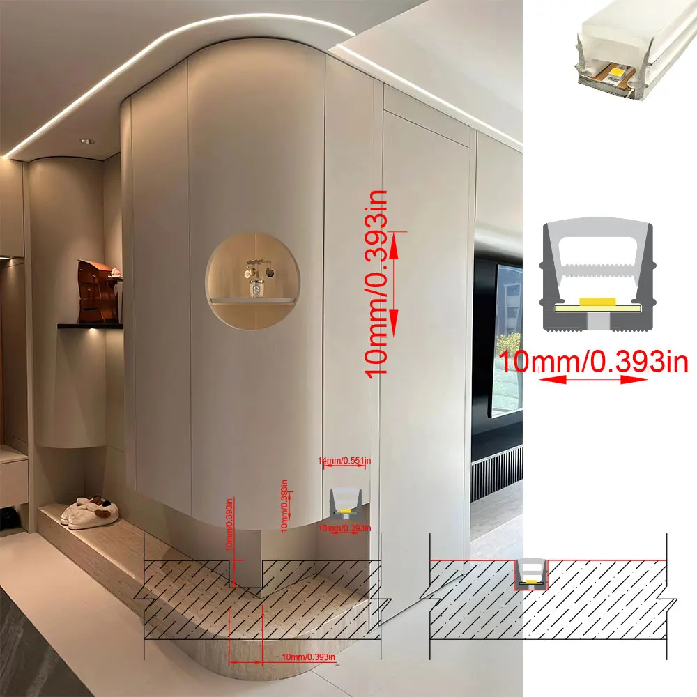 Linear LED Profile Flexible Silicone Neon Tube 2835 Cuttable Beads Embedded Lighting for Cabinet Bookshelf Ceiling Wardrobe