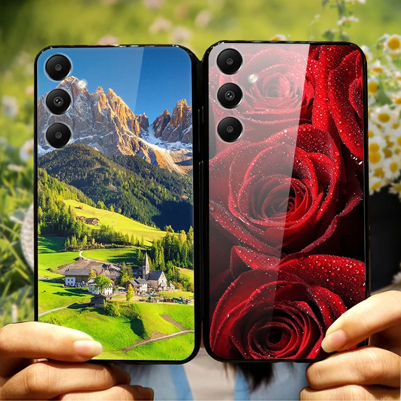 For Samsung A36 A16 5G Tempered Glass Hard Back Cover Etui Galaxy A 36 16 Bumper Luxury Floral Red Rose Phone Case Funda Coque