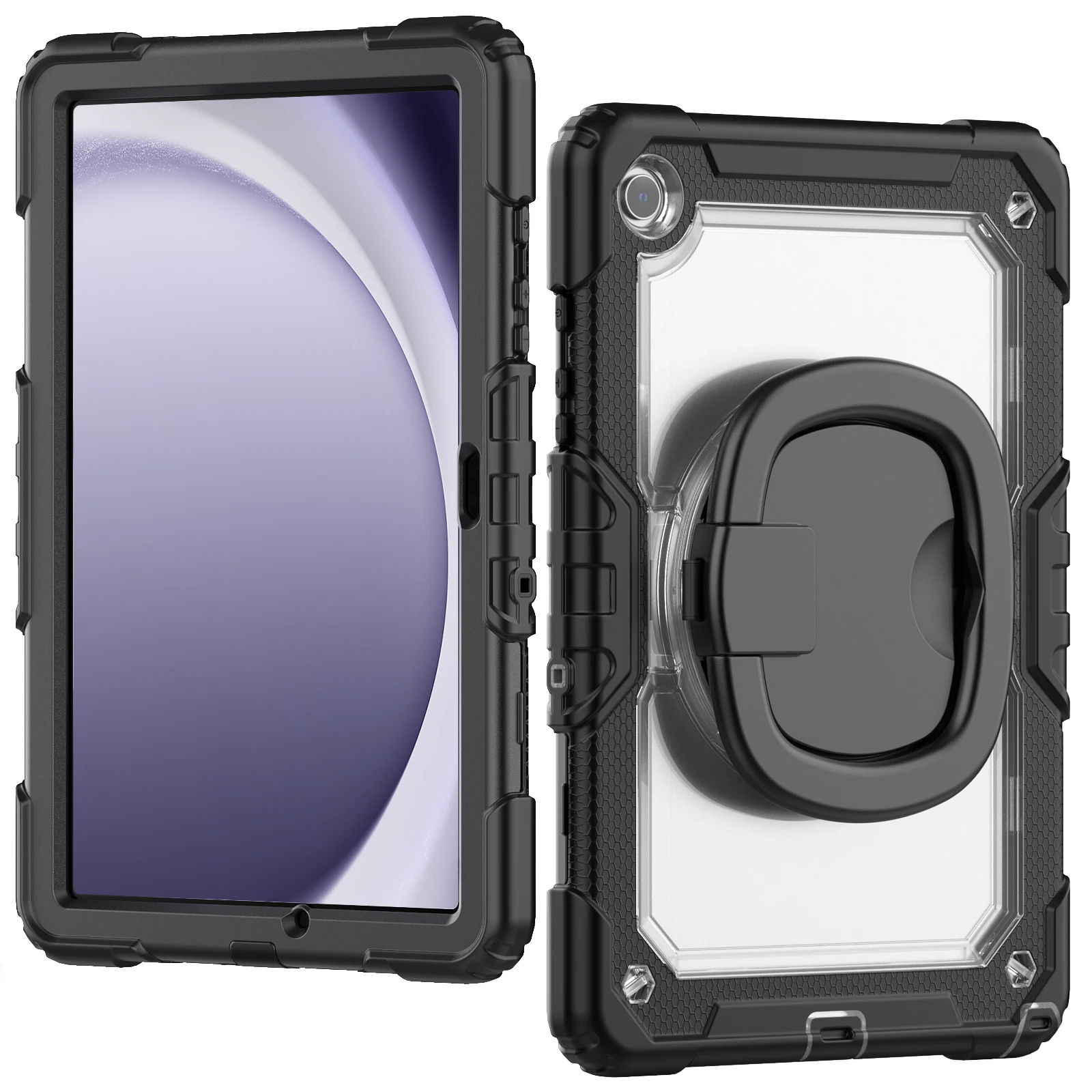 For Samsung Galaxy Tab A9+ SM-X210 / X216 / X218 Kickstand Case PC + Silicone Tablet Cover with Shoulder Strap