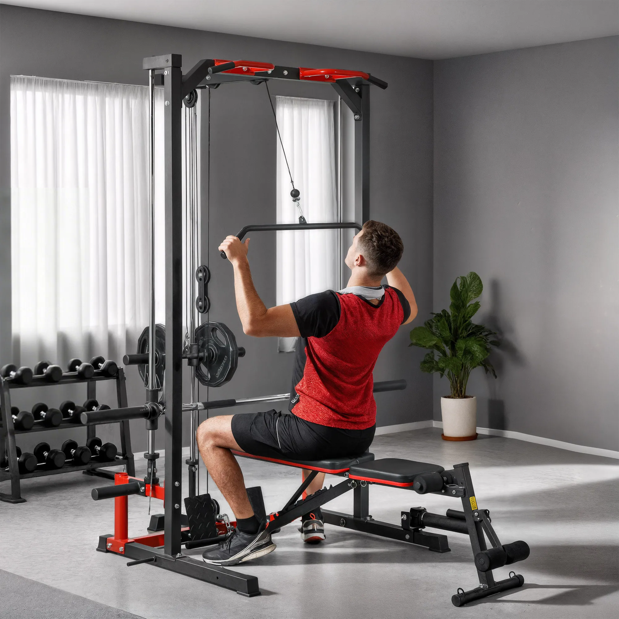 SPORTNOW Cable Crossover Machine, Multifunction Power Cage with Pull Up Bar