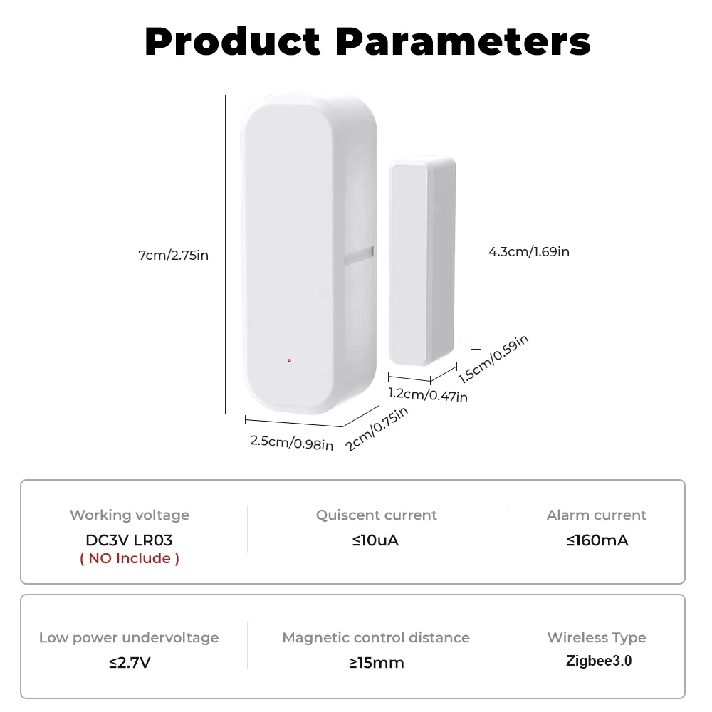 Zigbee Door Sensor Window Open Closed Alarm Detector Magnetic Security Sensor Support Tuya Smart Life eWelink APP Need Gateway