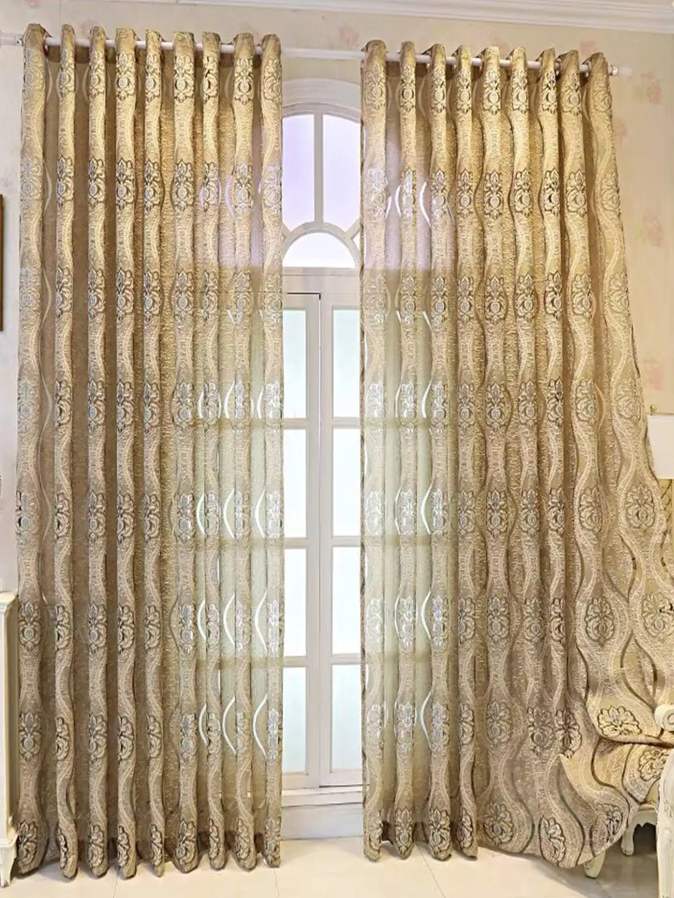 Európai Curry Nyolc Hajfodorítás perforated curtains Életszerű szoba Hálószoba Aléltság decorativa curtains, Avatás decoratie