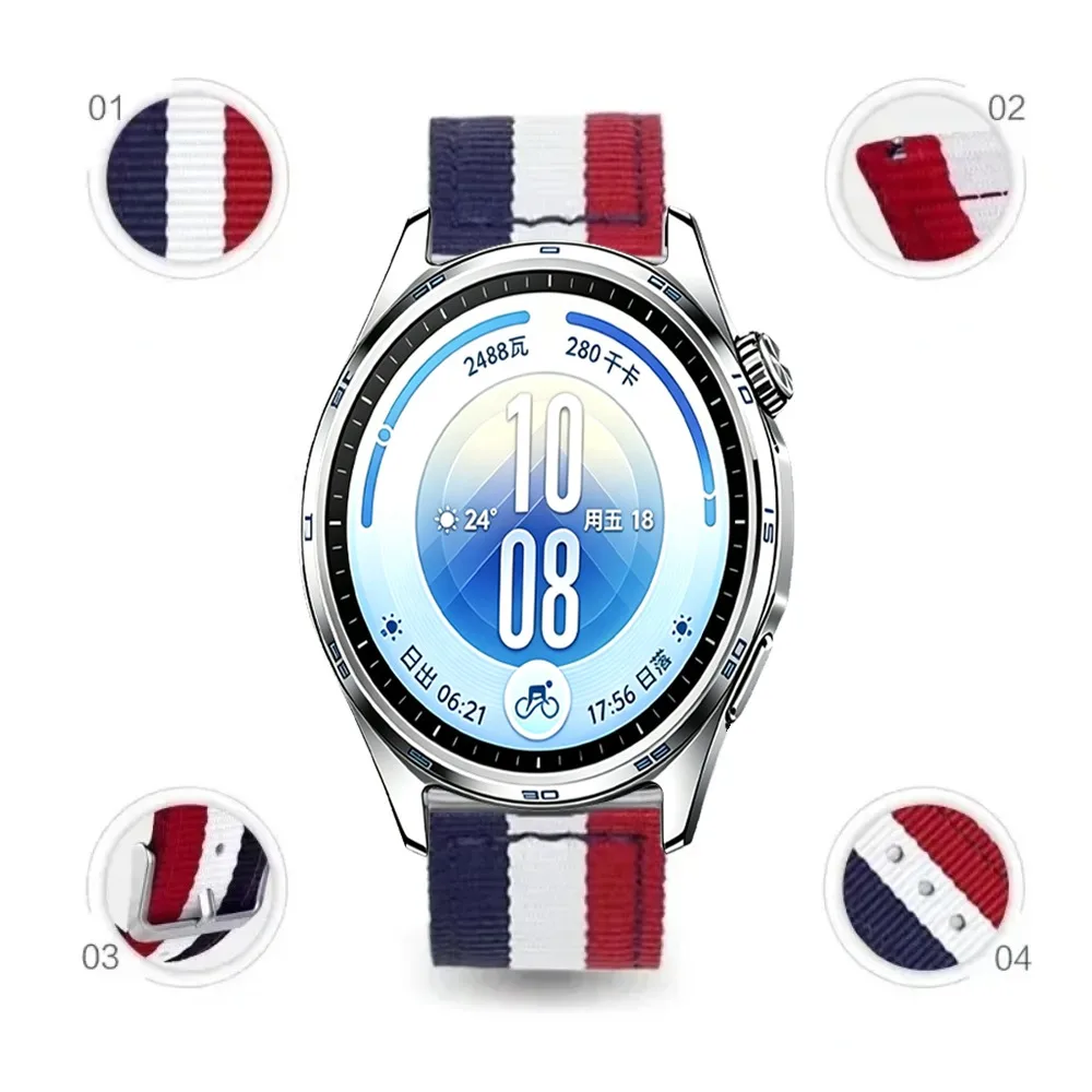 22mm Three-ring Buckle Nylon Strap for Huawei Watch GT7/GT7 Pro 46mm Canvas Adjustable wristband for Huwei Watch 5 GT6-5-4 46mm