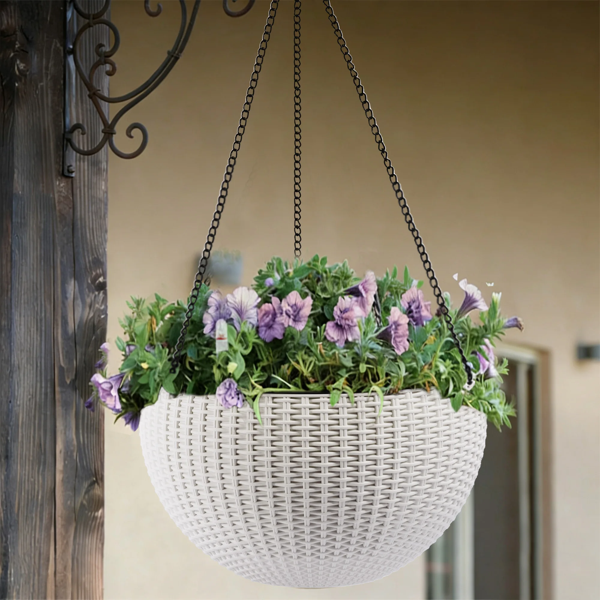 13.4 inch Self-Watering Hanging Rattan-Inspired Planter Large Capacity, Root-Rot Resistant Water Storage with Water Level Indica