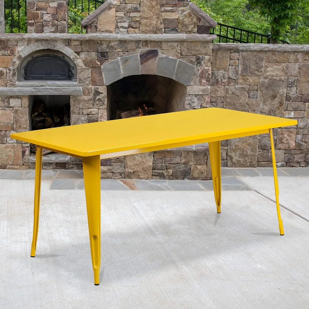 

Commercial Grade 31.5" x 63" Rectangular Yellow Metal Indoor-Outdoor Table | Durable Table for Cafe, Restaurant, or Home