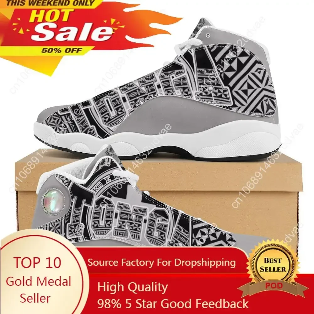 

Gray & Black Tonga Polynesian Samoa Tribal Style Boy Running Shoes Custom Ball Sports Team Logo Men's Basketball Sports Shoes