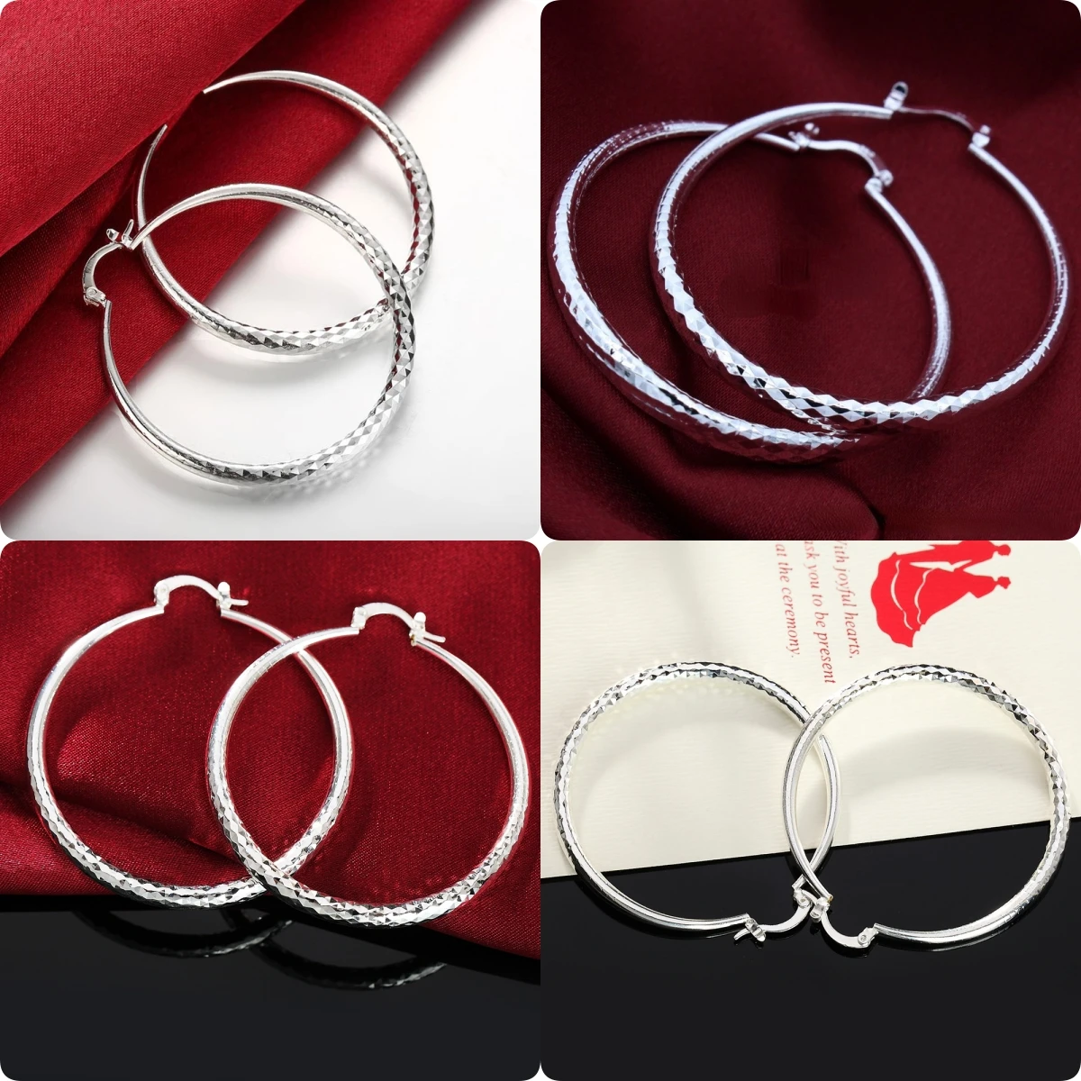 925 فضة 5 سنتيمتر دائرة كبيرة هوب أقراط للنساء الفاخرة موضة اكسسوارات حفلات الزفاف مجوهرات هدايا عيد الميلاد