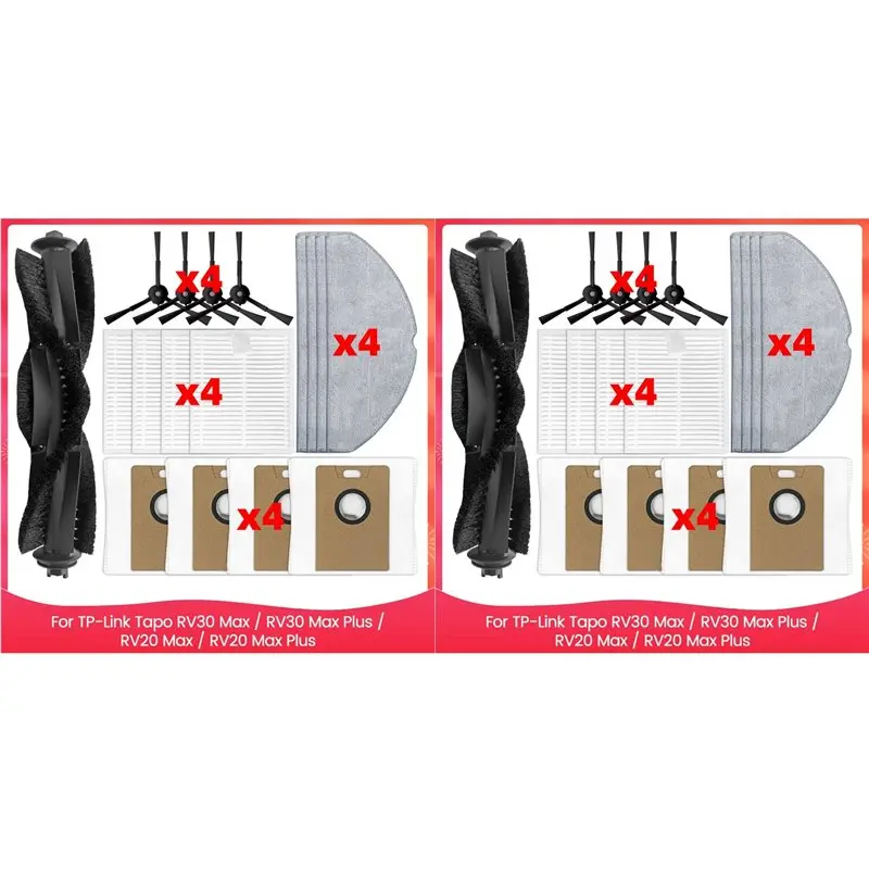 

Комплект LLCS-2 для TP-Link Tapo RV30 Max / RV30 Max Plus / RV20 Max / RV20 Max Plus: боковые щетки, HEPA-фильтры, салфетки для уборки, мешки для пыли