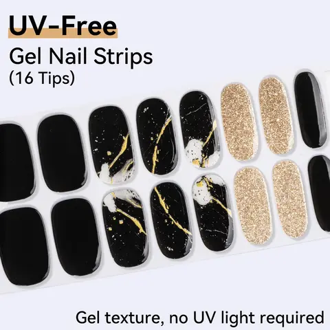 Gel Nail Stickers UV Cured-free Long-Lasting Color Nail Strips Patch Slider Sticker Full Cover Decal Nail Manicure Patch 16Tips