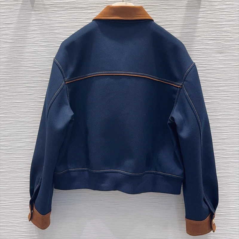 Hochwertiger Damenmantel im neuen Stil mit Faltenkragen und Reißverschluss im Farbblock-Design für Damenbekleidung 25120824