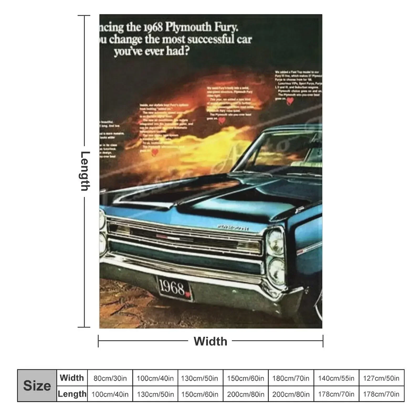 1968 Plymouth Fury Original Car Announcement Wall Art poster / vintage posters Throw Blanket wednesday Soft Big Blankets