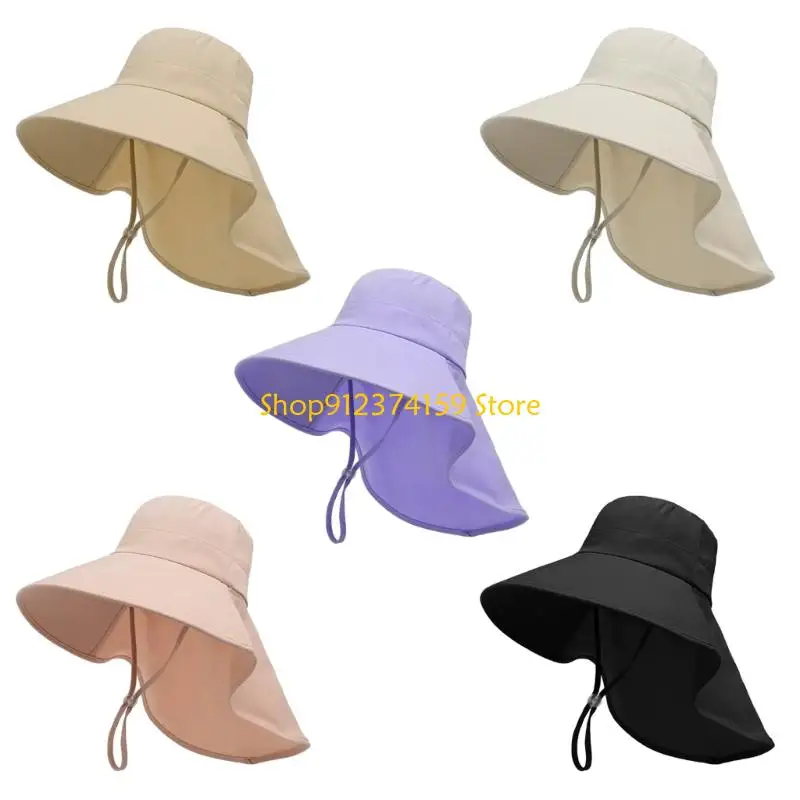 

G5AE Women Outdoor Sun Hat Outdoor Large Shawl Fishing Hat with Neck Cover