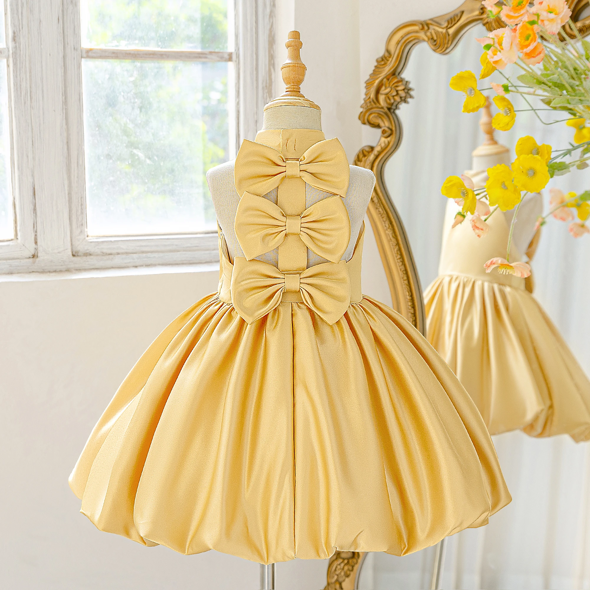 Elegant Bow Bridesmaids Girls Dress Fashion Birthday Party Princess Evening Dresses Girl Baptism Wedding Pageant Tutu Prom Gown image 4