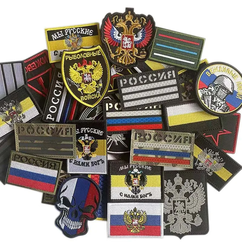 Russian Eagle Flag Emblem Russia Soldier,Knights Clothes Applique Embroidered Patch,Reflective Badges Military Tactical Stickers
