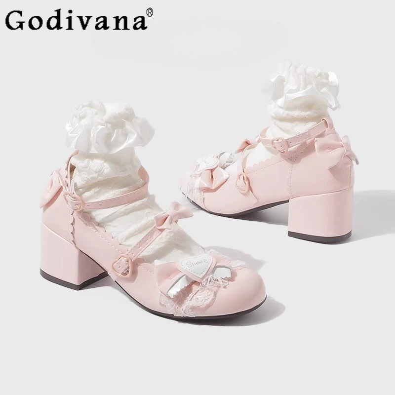 

Женские туфли в японском стиле JK на среднем каблуке с милым бантом, туфли Мэри Джейн в стиле Лолиты для девочек, кожаные туфли Лолита во французском стиле