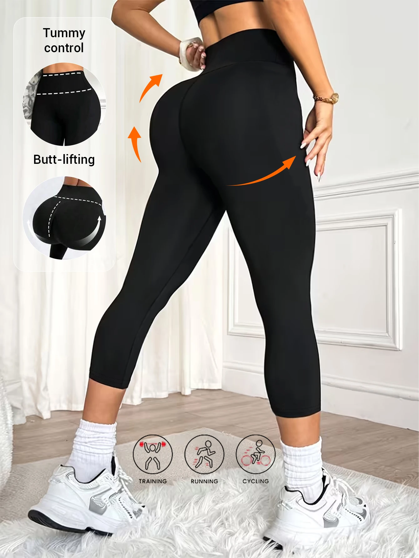 Ladies Solid Color Seven Points Sports Pants Stretch Hip Lifting Slim Yoga Leggings Casual Outdoor Cycling Trousers image 6