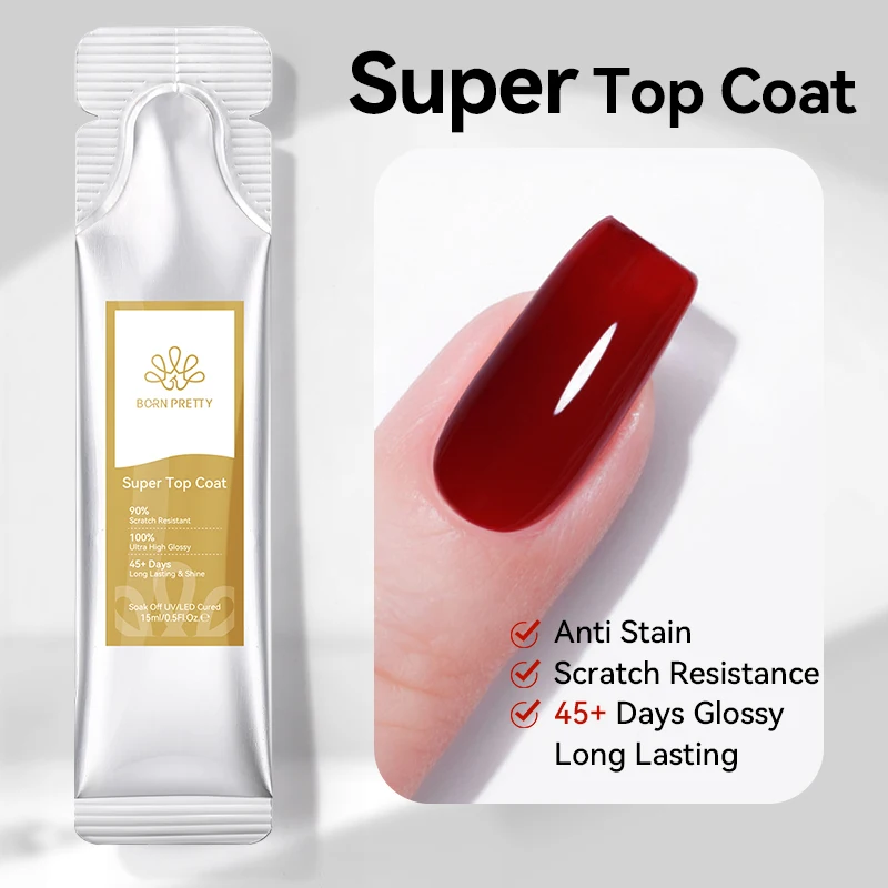 

BORN PRETTY Super Top Coat Gel Nail Polish For Bottle Gel 15g 6 IN 1 Nail Glue Gel Refilling Replenish Long Lasting Soak Off
