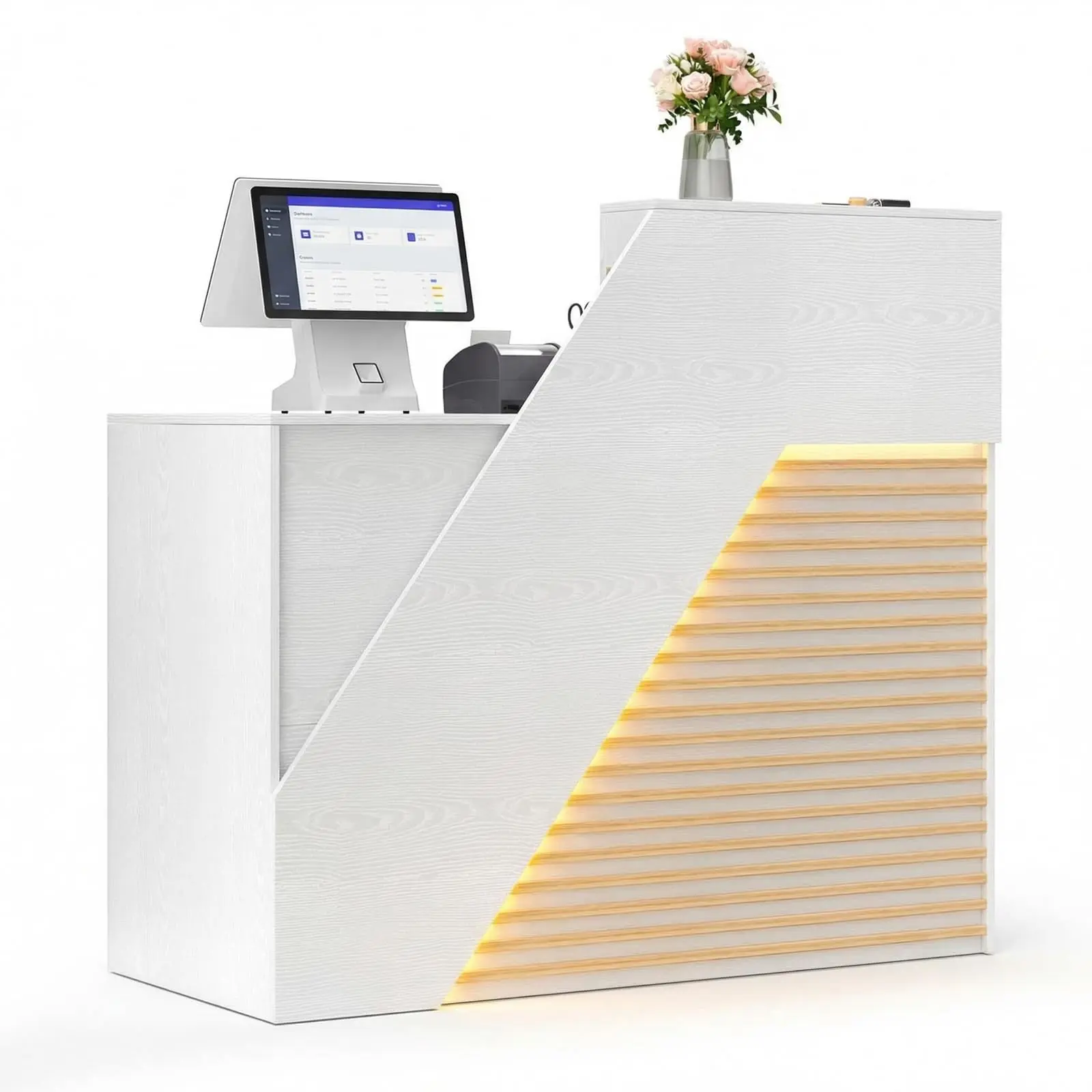 42.2" H Modern Reception Desk - Small Front Desk with Adjustable LED Light, Reception Room Table with Built-in USB