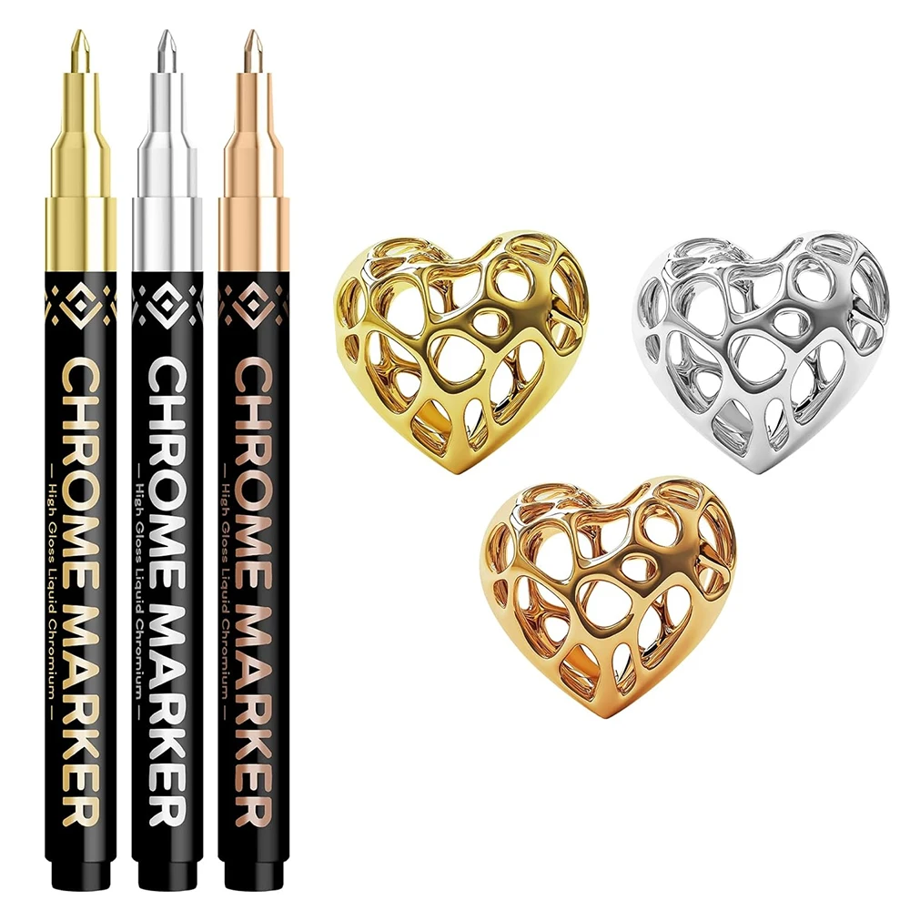 

3Pcs Chrome Paint Markers, Permanent Mirror Liquid Chrome Pens for Plastic, Metal, Model, Touch Up & Repair Kit