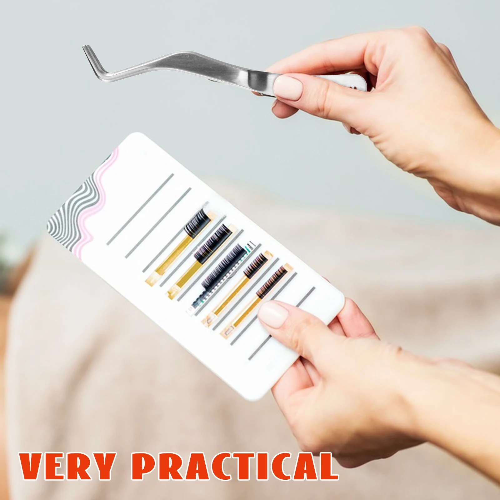 

False Eyelash Tool Stainless Steel Tweezers Curved Tip Built In Comb Makeup Applicator For Wedding Party Lash Cluster