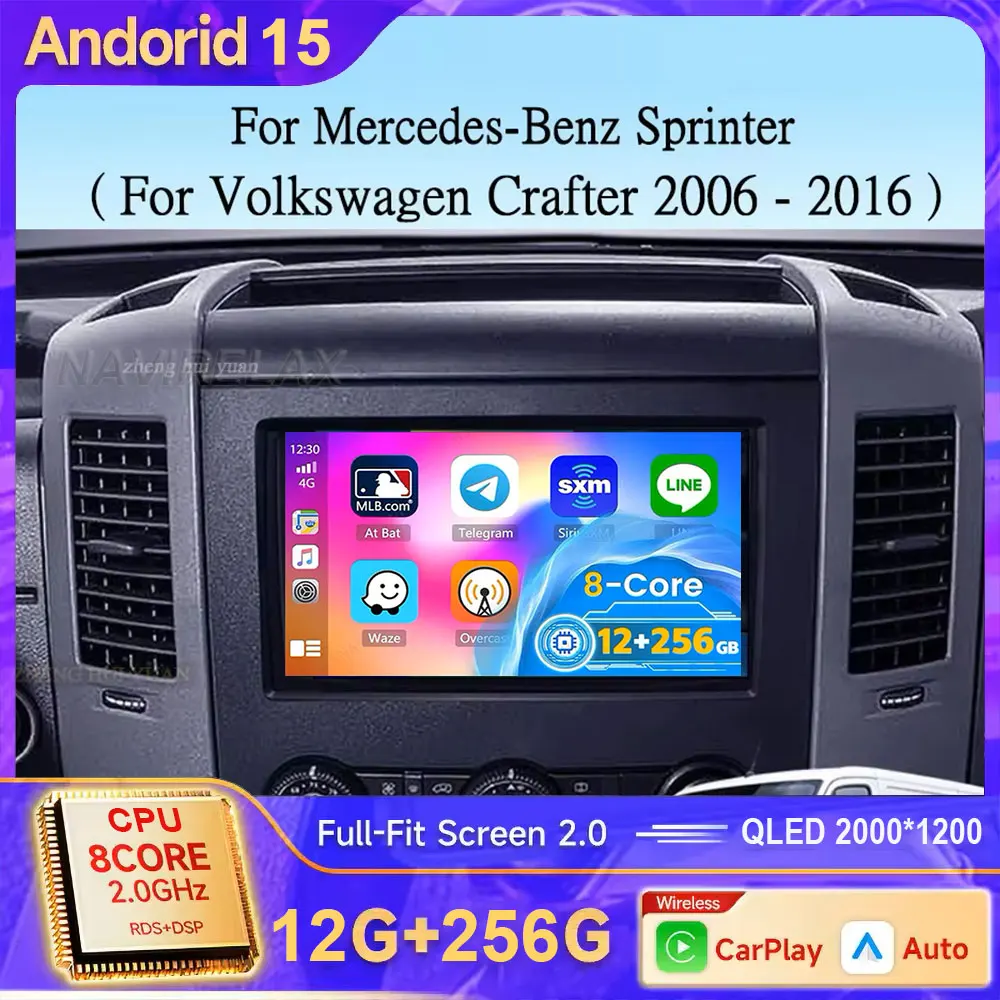 

Автомобиль Android 15 для VW Crafter для Mercedes Benz Sprinter 2006-2016 Android Радио QLED CarPlay + автоматический 4G + WIFI GPS-навигация DSP