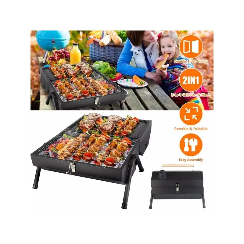 

Портативный угольный гриль, компактный гриль для барбекю, складная уличная печь, курильщик для барбекю с сковородой для гриля и набором сеток для гриля