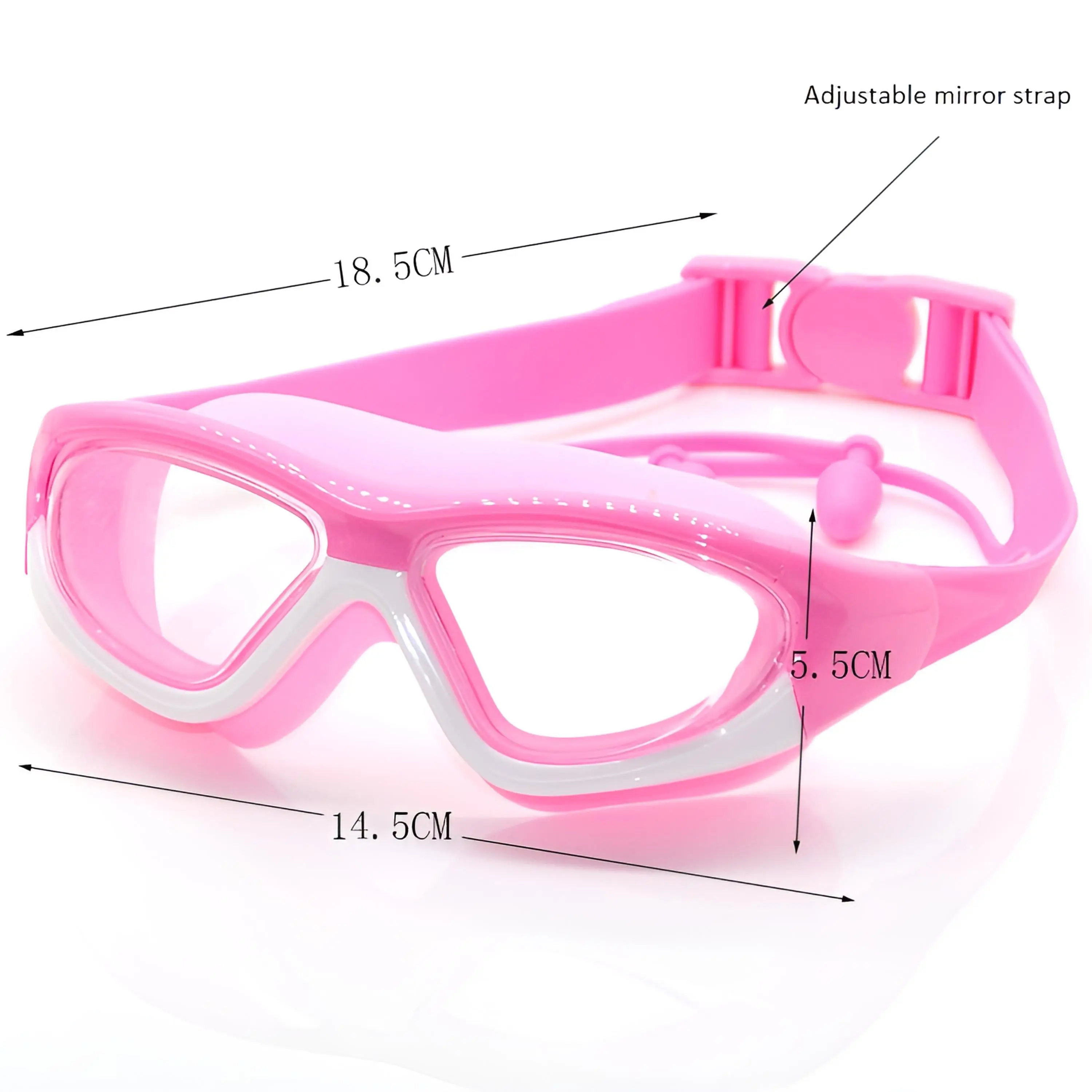 Children's High-definition Waterproof And Anti Fog Swimming Large Frame Glasses, Convenient Goggles Silicone Connected Earplugs