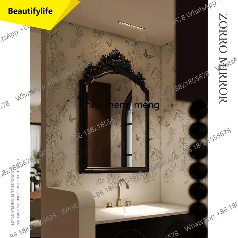 6239  European retro carved bathroom mirror living room fireplace decorative mirror court style wall hanging makeup mirror