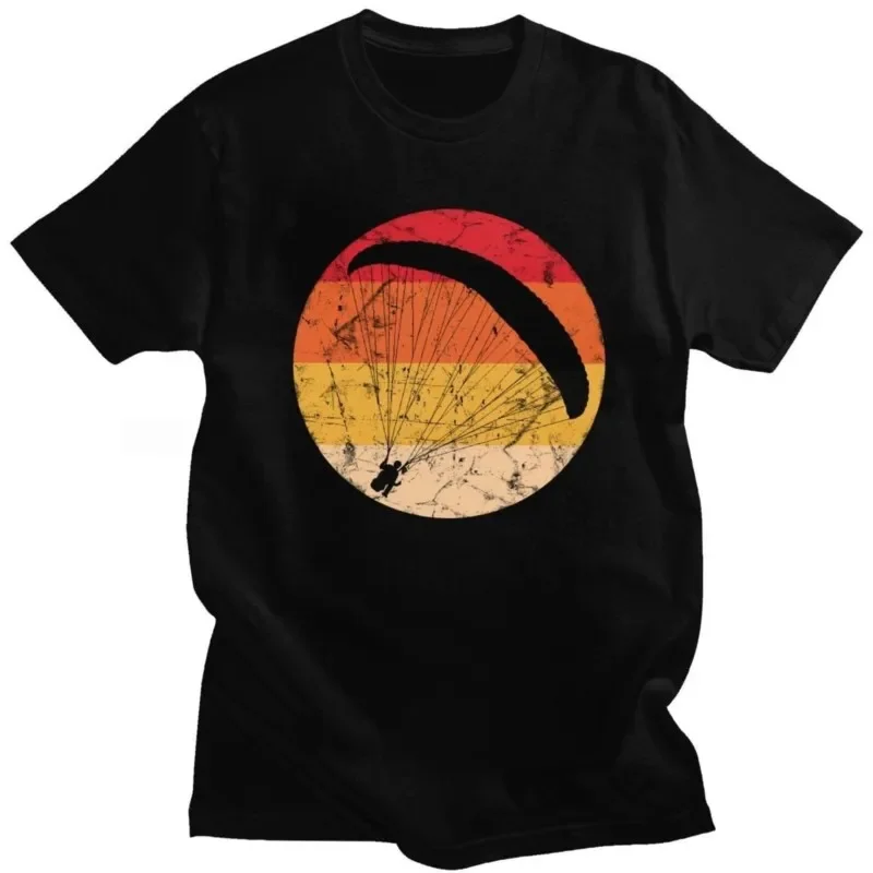 Fashion Retro Paragliding Tshirt For Men Short Sleeve Leisure Paraglider Paramotor Parachute T Shirts Pure Cotton Tee Tshirt