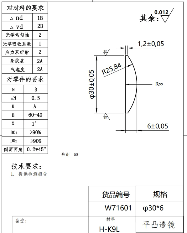 D30F50 plano-convex lens processing quartz collimating lenses, optical glass, optical convex lens elements
