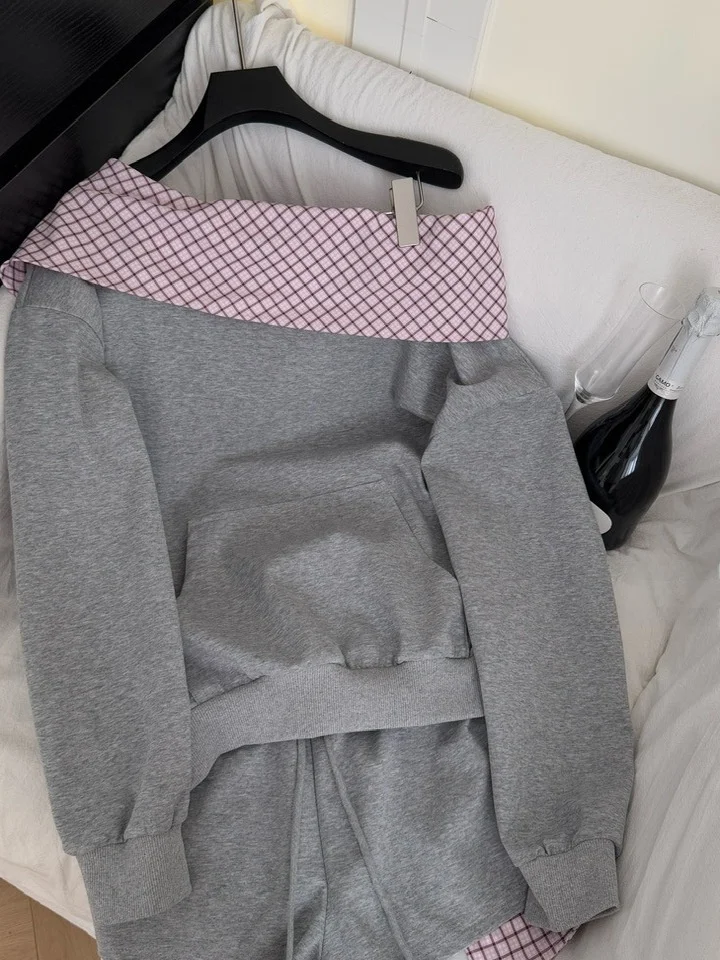 

Повседневная клетчатая лоскутная толстовка с капюшоном Long Sve, женский комплект с высокой талией, осенняя мода, удобный расслабляющий ансамбль