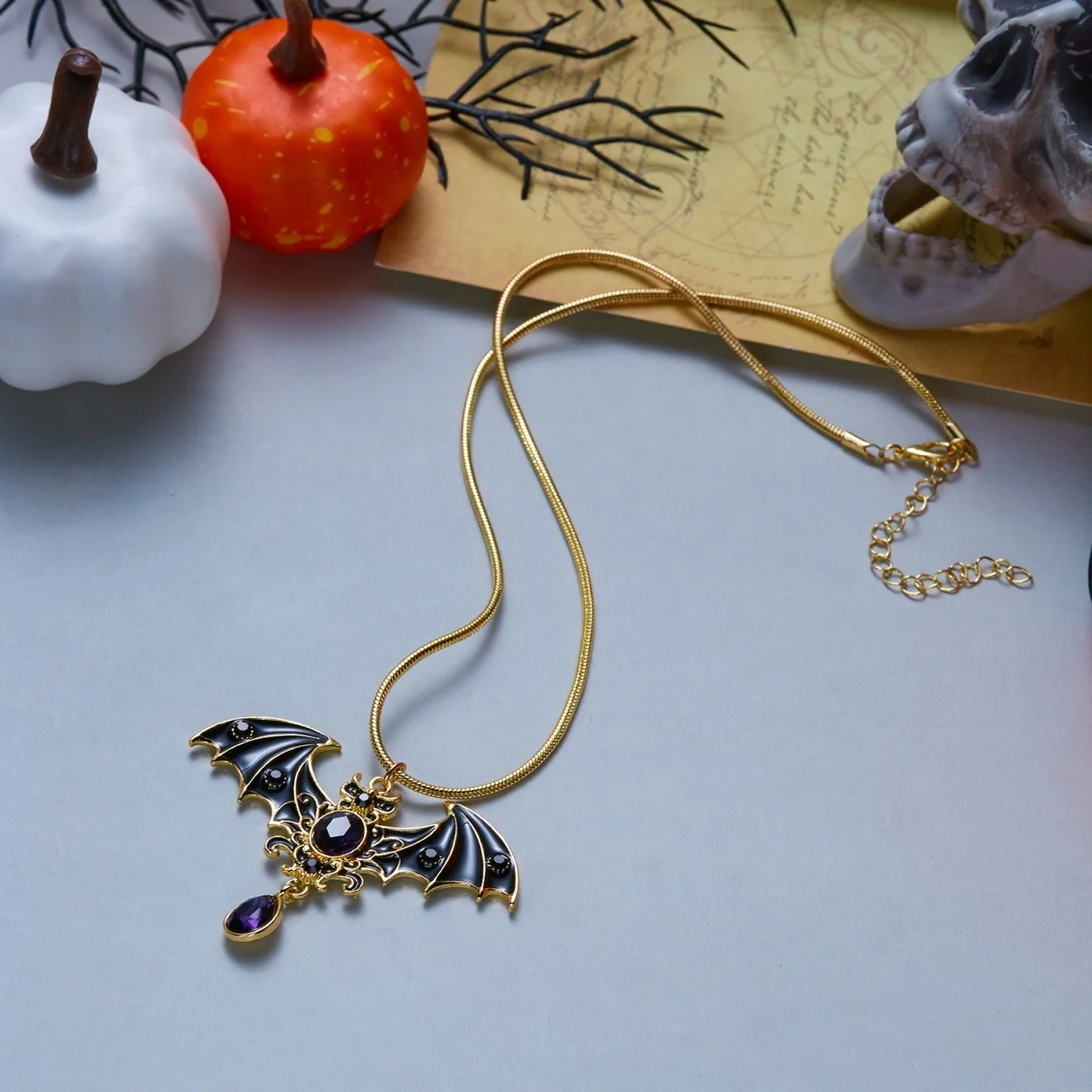 Kreative Gothic-Halskette mit rot-weißem Kristallperlen-Fledermaus-Anhänger für Damen und Herren, Halloween-Punk-Flugfledermaus-Choker, Cosplay-Party-Schmuck – Detail 31