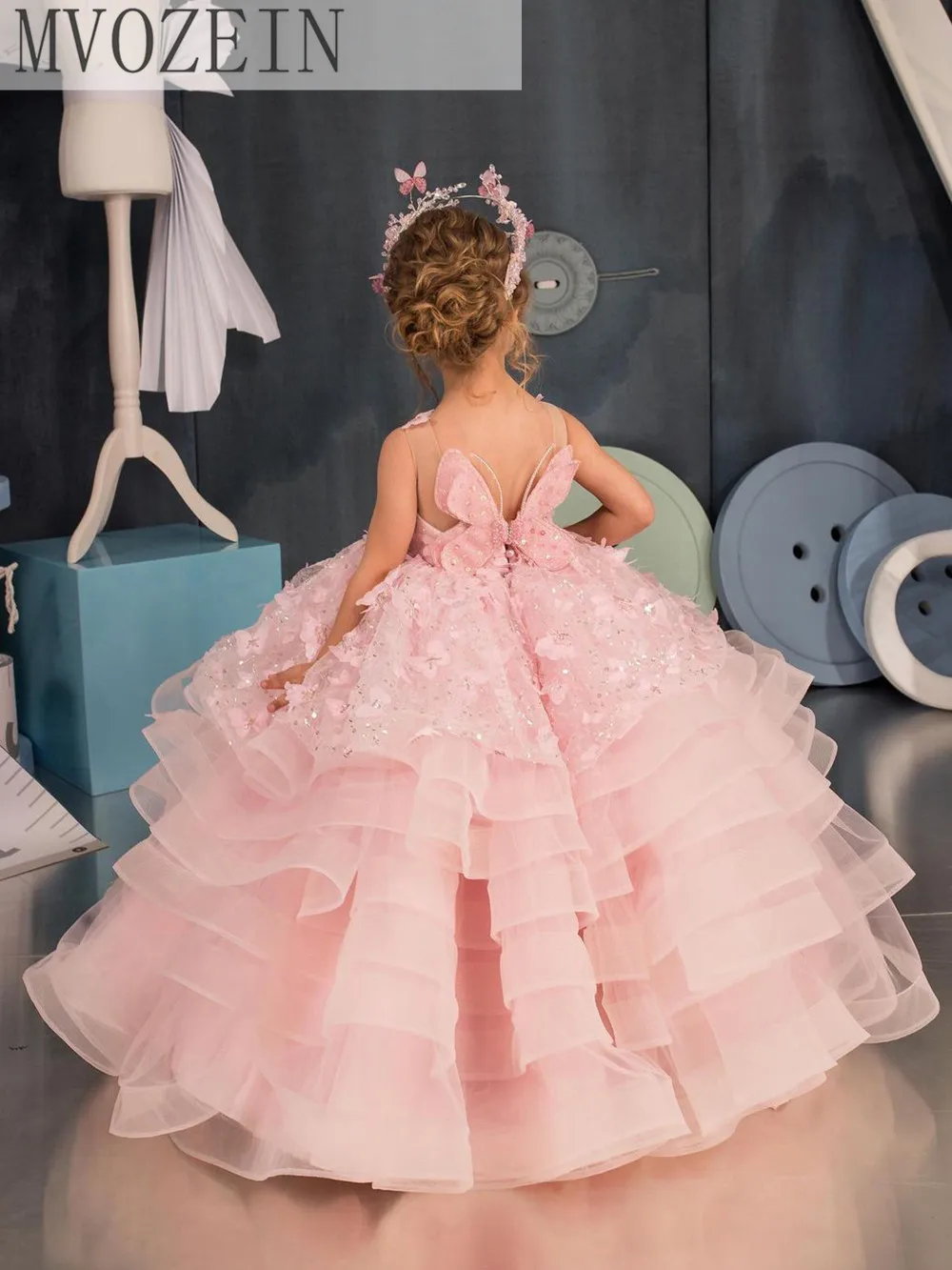 Vestido de princesa hinchado para niña, vestido de capas rosas, vestido de niña de flores, vestido de bebé lindo, vestido de primera comunión