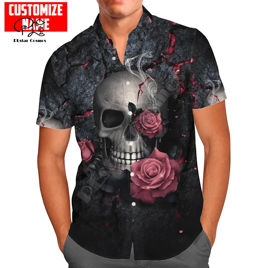 Halloween Reaper Ghost Gothic Skull Tattoo Retro Vintage New Fashion 3DPrint Summer Casual Funny Collar Shirts Short Sleeves X1