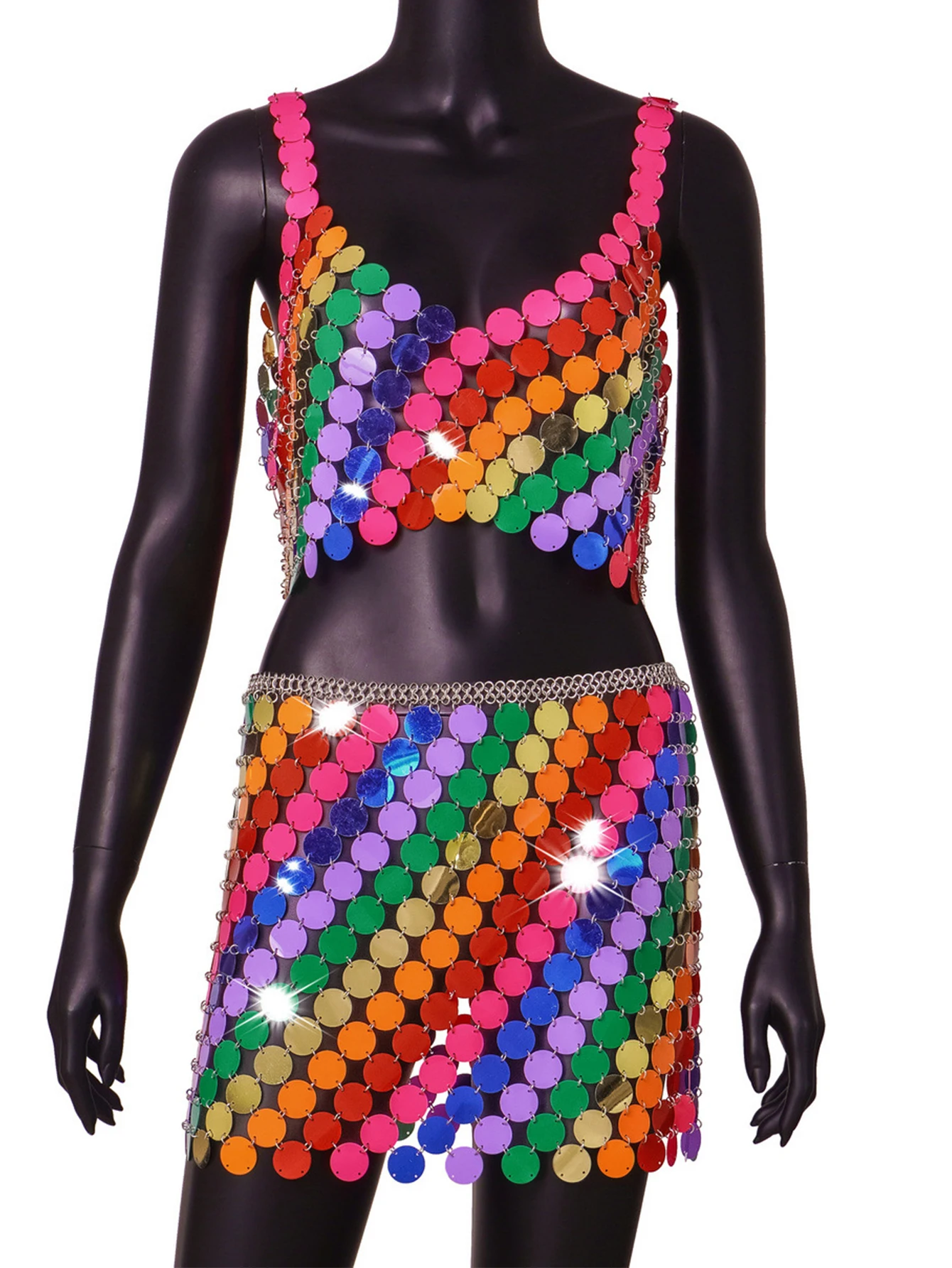 Sexy see through Metal paillettes Summer Dress women backless glitter Club party dresses slip mini bodycon beach dress sets vestidos