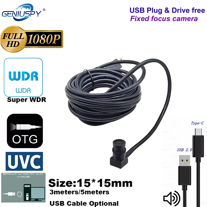 

15*15MM Small Size Robert WDR Mini USB Camera UCV 1080P With Audio for Kiosk ATM Machine With 3meters USB Cable &2meters TYPE-C